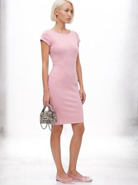 Closet London | Fitted Pencil Dress - Gathered Shoulder Detail Powder Pink US 8